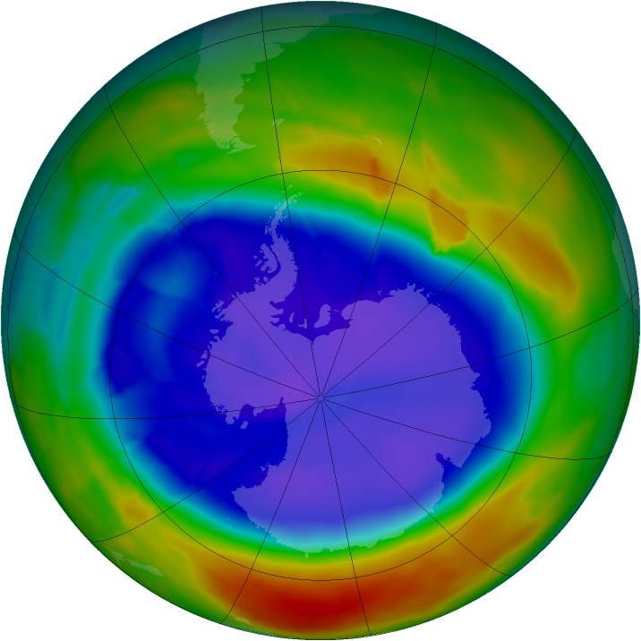 Antarctic ozone map for 13 September 2009